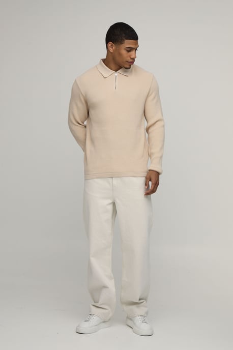 Regular Fit Soft Touch Waffle 1/4 Zip Knitted Polo - Image 4