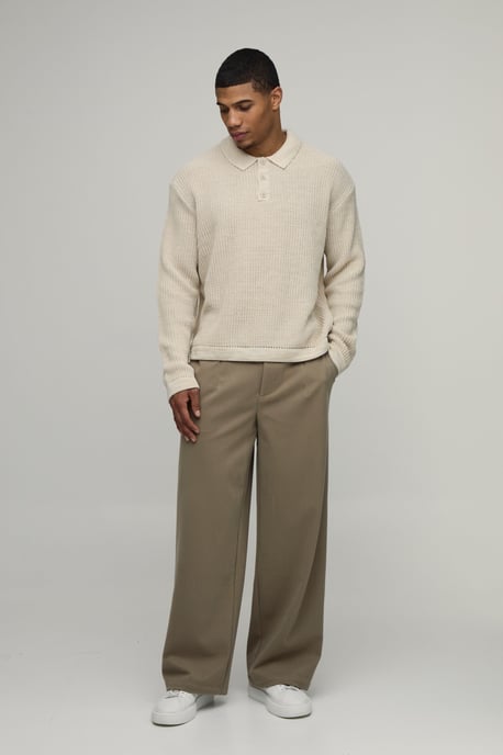 Oversized Boxy Fisherman Rib Marl Knitted Polo - Image 4