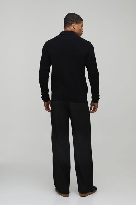 Regular Fit Soft Touch Waffle 1/4 Zip Knitted Polo - Image 2