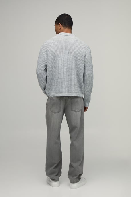Oversized Boxy Fisherman Rib Marl Knitted Polo - Image 2