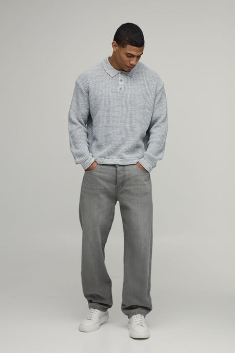 Oversized Boxy Fisherman Rib Marl Knitted Polo - Image 4