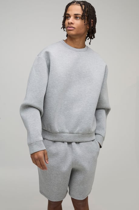 Oversized Boxy Bonded Scuba Short Sweatshirt Tracksuit - Image 3