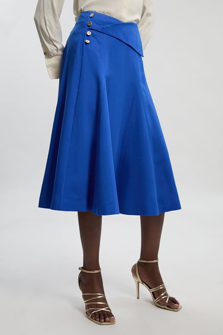 Tailored Linen Button Front Full Midi Skirt - Image 2