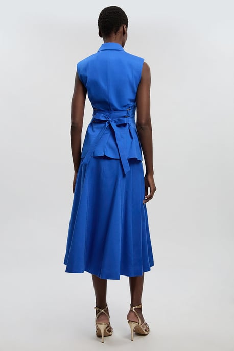 Tailored Linen Button Front Full Midi Skirt - Image 4