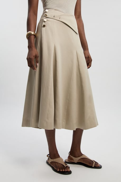Tailored Linen Button Front Full Midi Skirt - Image 2