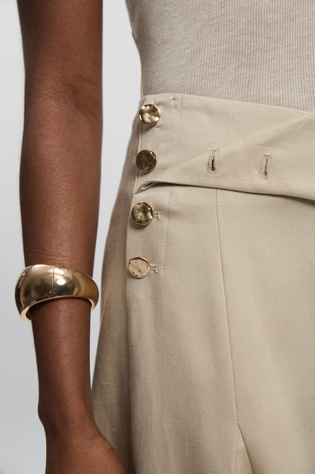 Tailored Linen Button Front Full Midi Skirt - Image 3