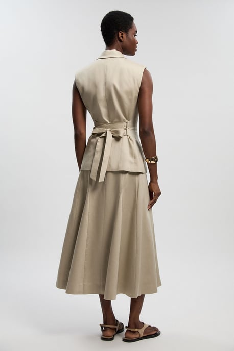 Tailored Linen Button Front Full Midi Skirt - Image 4