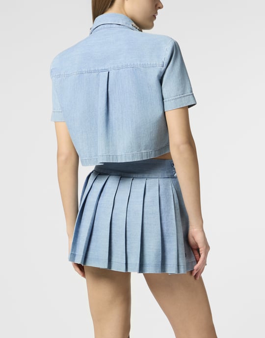 Chambray Cropped Shirt Crystals Crystal - Image 5