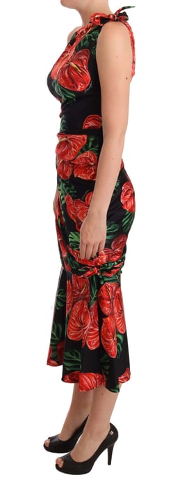 Bloemen Eén Schouder Midi Jurk Met Retro Pasvorm - Image 2