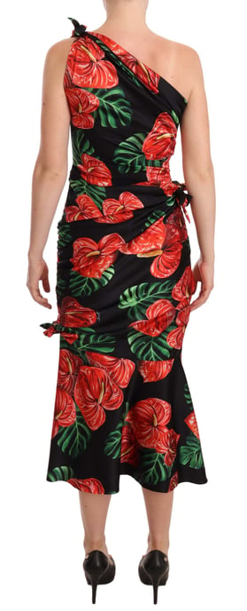 Bloemen Eén Schouder Midi Jurk Met Retro Pasvorm - Image 3