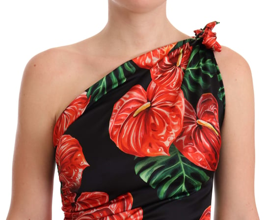 Bloemen Eén Schouder Midi Jurk Met Retro Pasvorm - Image 4