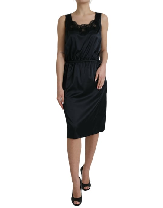 Satin Slip Dress Lace Neckline - Image 2