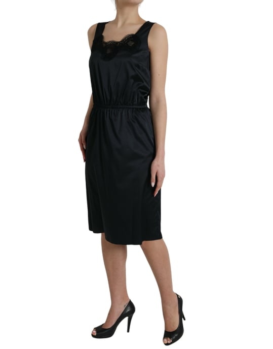 Satin Slip Dress Lace Neckline - Image 3
