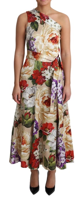 Floral Print Oneshoulder Midi Dress - Image 1