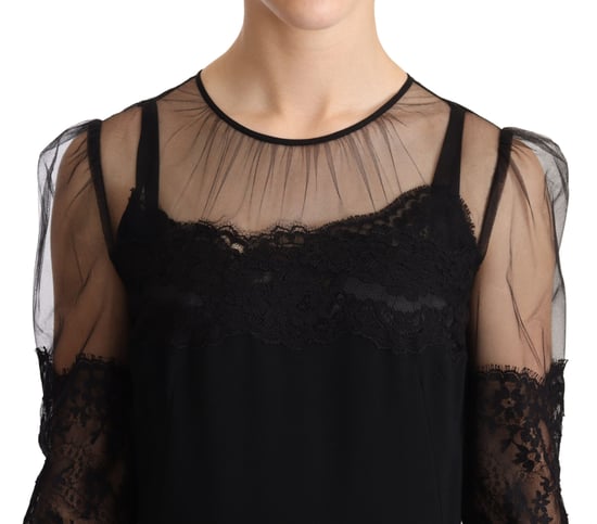 Dolce Gabbana Midi Klänning 34 Ärmar Spets Fransar - Image 4