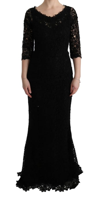 Lace Long Dress Slim Fit Round Neck - Image 1