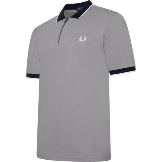 Fred Perry Zip Neck Polo Shirt Limestone Grey - Image 2