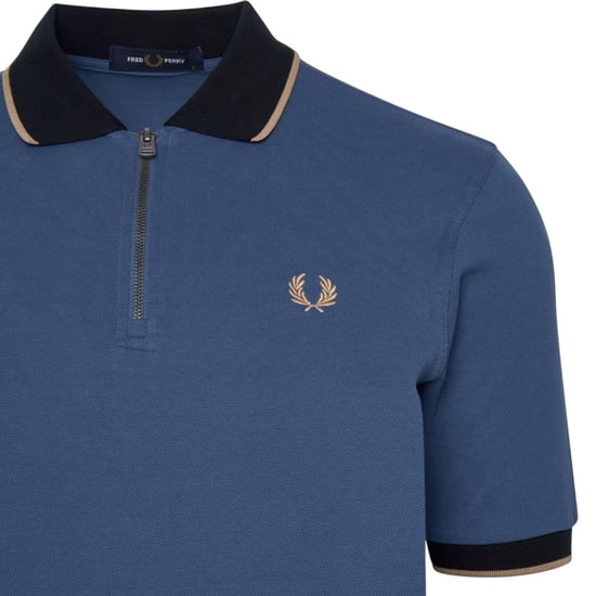Fred Perry Zip Neck Polo Shirt Midnight Blue - Image 3