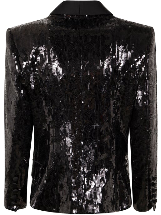 V-neck Glitter Satin Tailored Jkt - Image 2