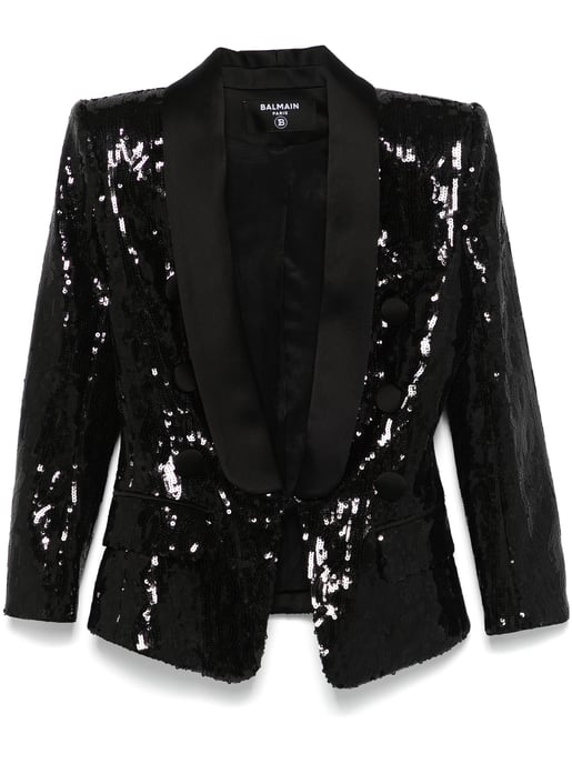 V-neck Glitter Satin Tailored Jkt - Image 4