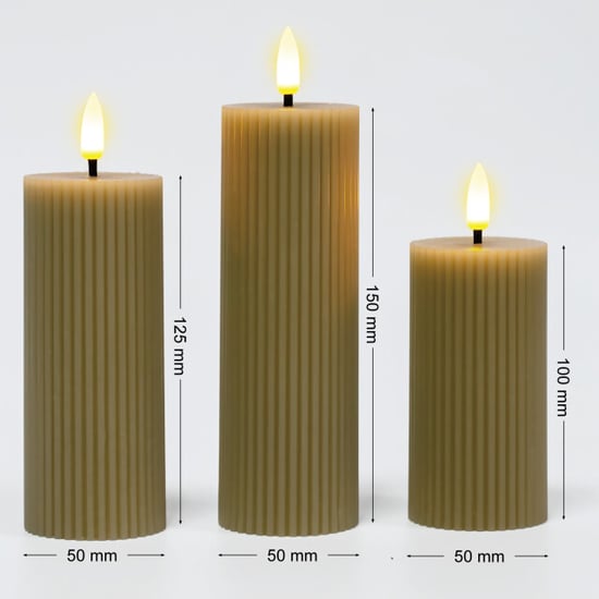 MAZAZU Omniexa led kaarsenset – 3 stuks – taupe/grijs waslook – ribbed design – met - Image 5