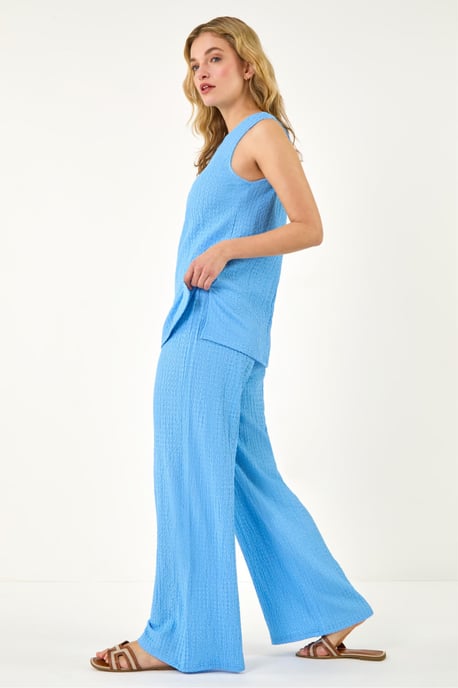 Textured Wide Leg Stretch Trouser - Image 1