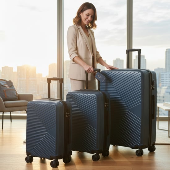 Blue Hardshell Suitcase Robust 8 Wheel Cabin Luggage Case - Image 2
