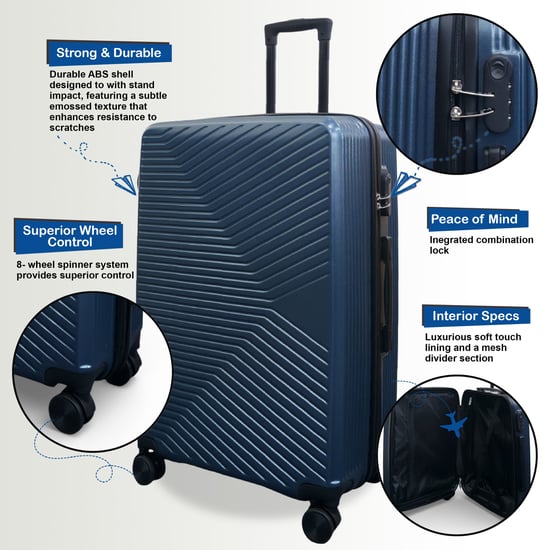 Blue Hardshell Suitcase Robust 8 Wheel Cabin Luggage Case - Image 4