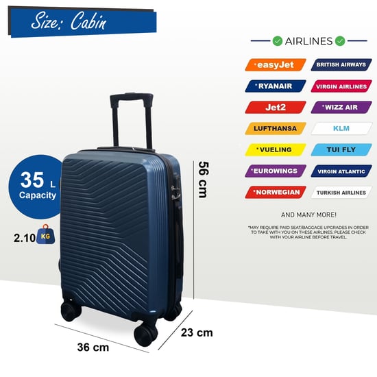 Blue Hard Shell Cabin 48 x 37 x 20 cm Secure Luggage Suitcase - Image 3