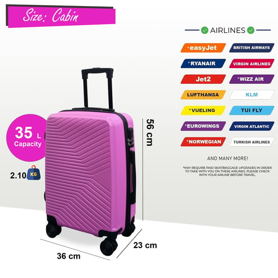 Pink Hard Shell Cabin 48 x 37 x 20 cm Secure Luggage Suitcase - Image 3