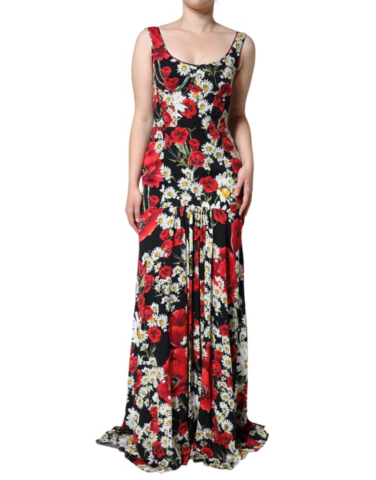 Bloemen Zijde Maxi Jurk Mouwloos Met Een Ronde Hals - Image 2