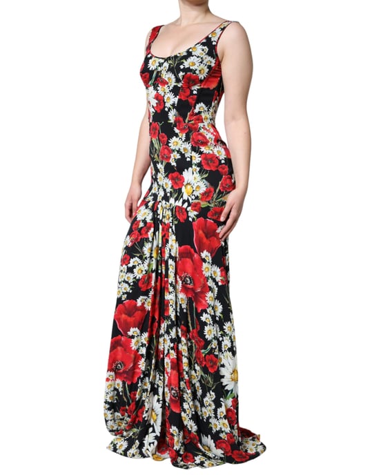 Bloemen Zijde Maxi Jurk Mouwloos Met Een Ronde Hals - Image 3