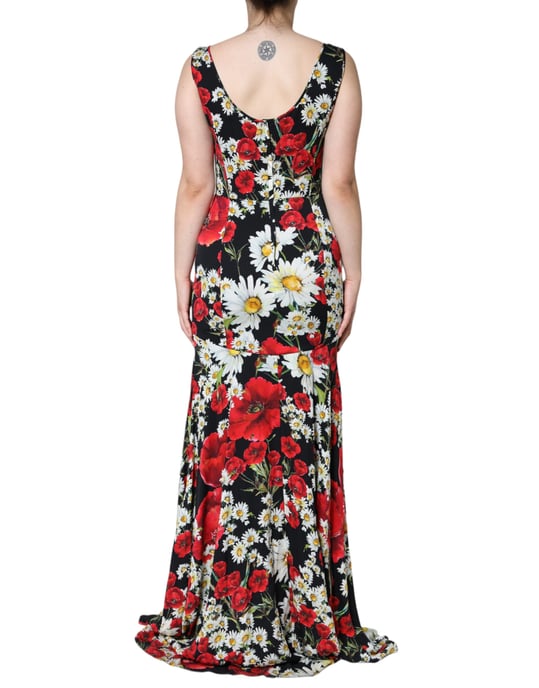 Bloemen Zijde Maxi Jurk Mouwloos Met Een Ronde Hals - Image 4