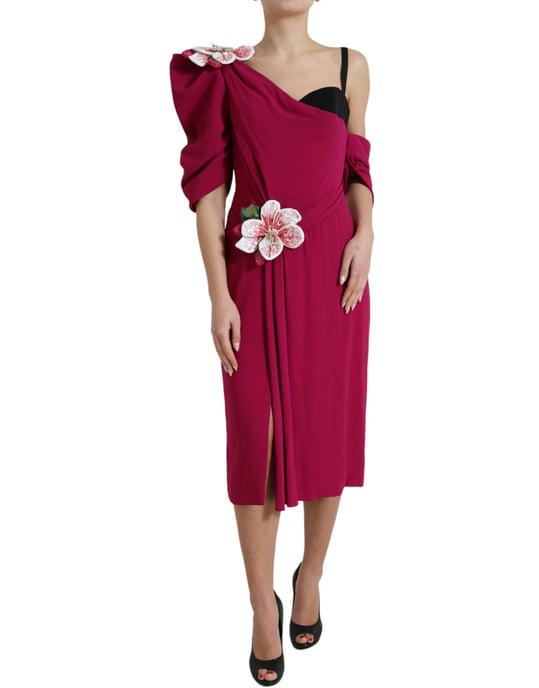 Floral Appliqu Oneshoulder Midi Dress - Image 2