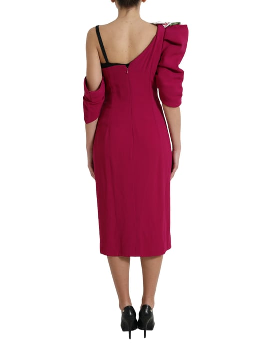 Floral Appliqu Oneshoulder Midi Dress - Image 3