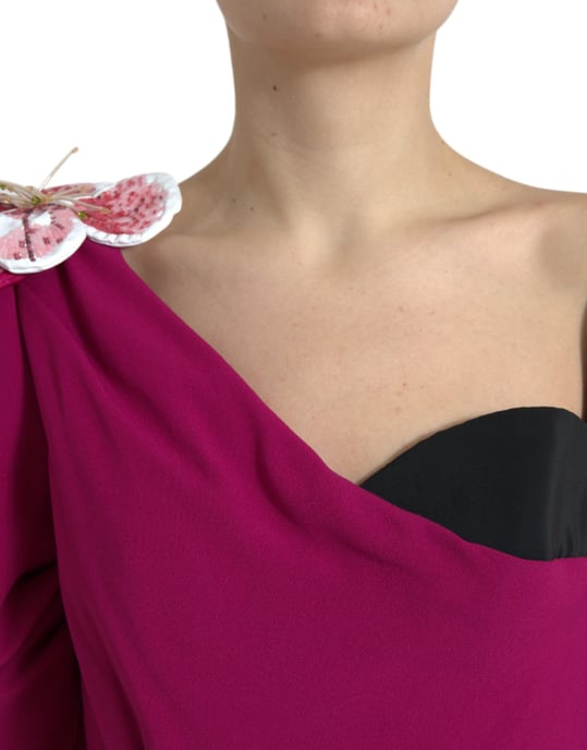 Floral Appliqu Oneshoulder Midi Dress - Image 4