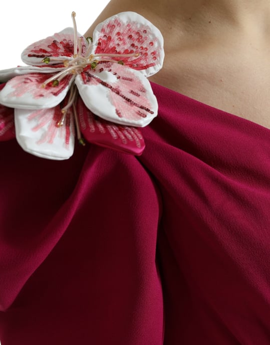 Floral Appliqu Oneshoulder Midi Dress - Image 5