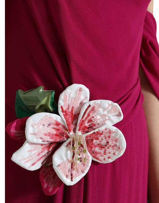 Floral Appliqu Oneshoulder Midi Dress - Image 6