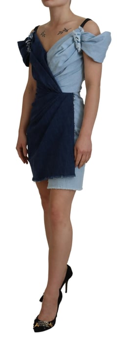 Jeans Mini Klänning Tvåfärgad Knytdesign - Image 2