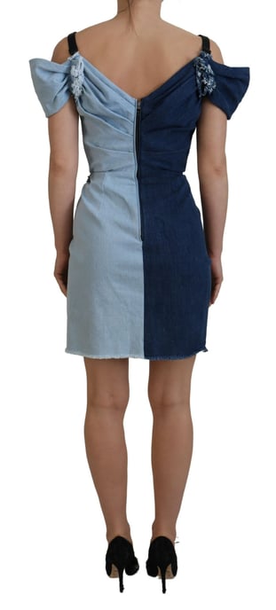 Jeans Mini Klänning Tvåfärgad Knytdesign - Image 3