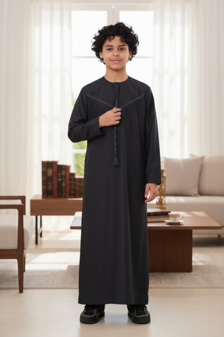 Kids Boys Grey Ramadan Eid Moroccan Jubba Robe Muslim Djellaba Thobe LFS -K-TT008 - Image 1