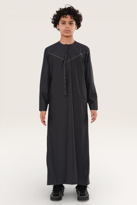 Kids Boys Grey Ramadan Eid Moroccan Jubba Robe Muslim Djellaba Thobe LFS -K-TT008 - Image 2