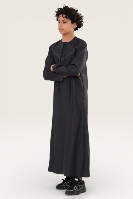 Kids Boys Grey Ramadan Eid Moroccan Jubba Robe Muslim Djellaba Thobe LFS -K-TT008 - Image 3