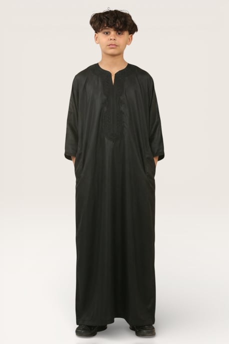 Kinderen jongens zwarte Marokkaanse Thobe gewaad Djellaba Gandoura Eid Jubba-LFS-K-GG008 - Image 2
