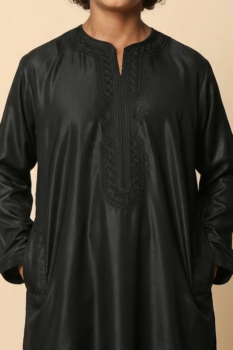 Kinderen jongens zwarte Marokkaanse Thobe gewaad Djellaba Gandoura Eid Jubba-LFS-K-GG008 - Image 4