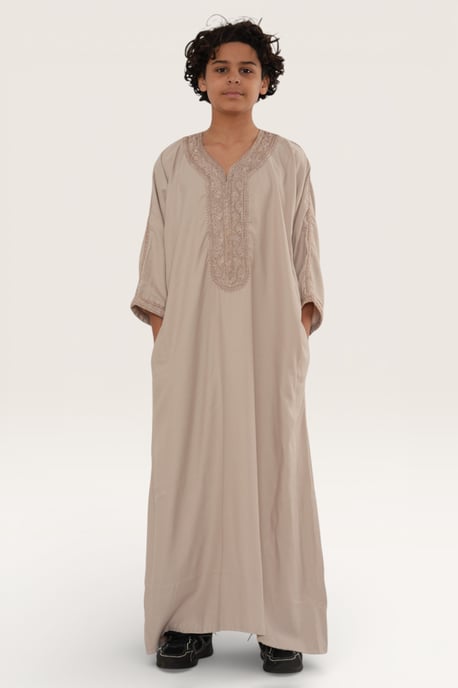 Barn Pojkar Beige Marockansk Thobe Robe Djellaba Gandoura Eid Jubba LFS-K-HM66 - Image 2