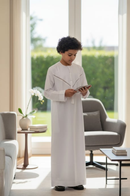 Kinderen jongens witte Eid Marokkaanse Thobe gewaad Djellaba Ramadan Eid Jubba-LFS K-HM10 - Image 1