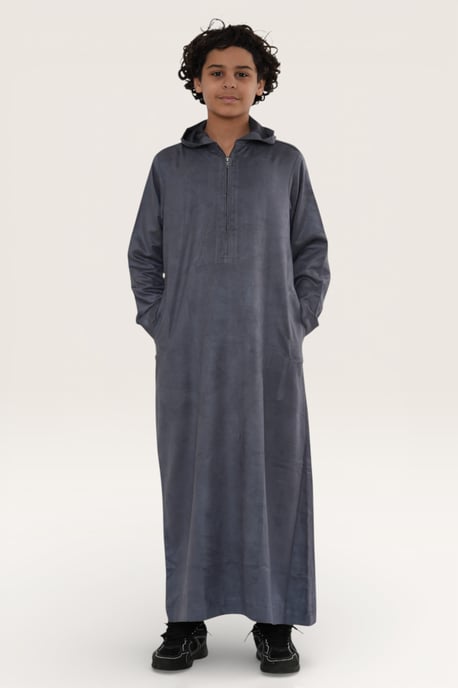 Barn Pojkar Grå Huva Eid Marockansk Jubba Morgonrock Ramadan Eid Thobe LFS - K-HM12 - Image 2