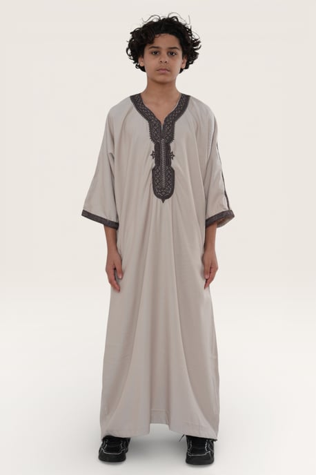 Barn Pojkar Beige Marockansk Thobe Robe Djellaba Gandoura Eid Jubba LFS-K-HM66 - Image 2