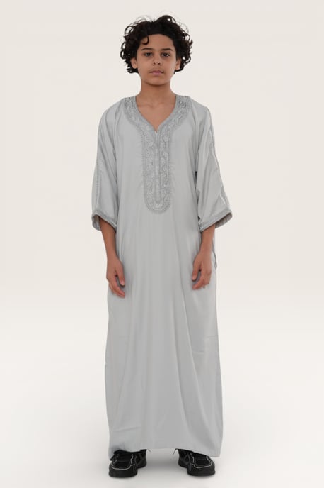 Barn Pojkar Grå Marockansk Thobe Robe Eid Djellaba Gandoura Jubba LFS-K-HM65 - Image 2